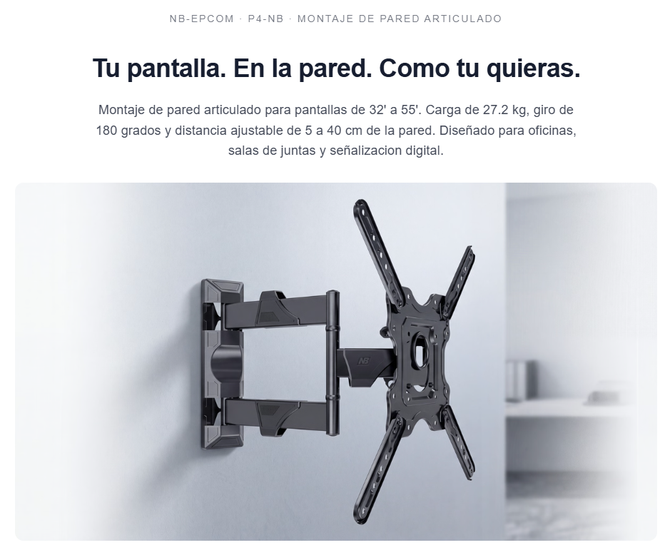 Montaje de Pared Articulado P4-NB Montaje de Pared Articulado P4-NB