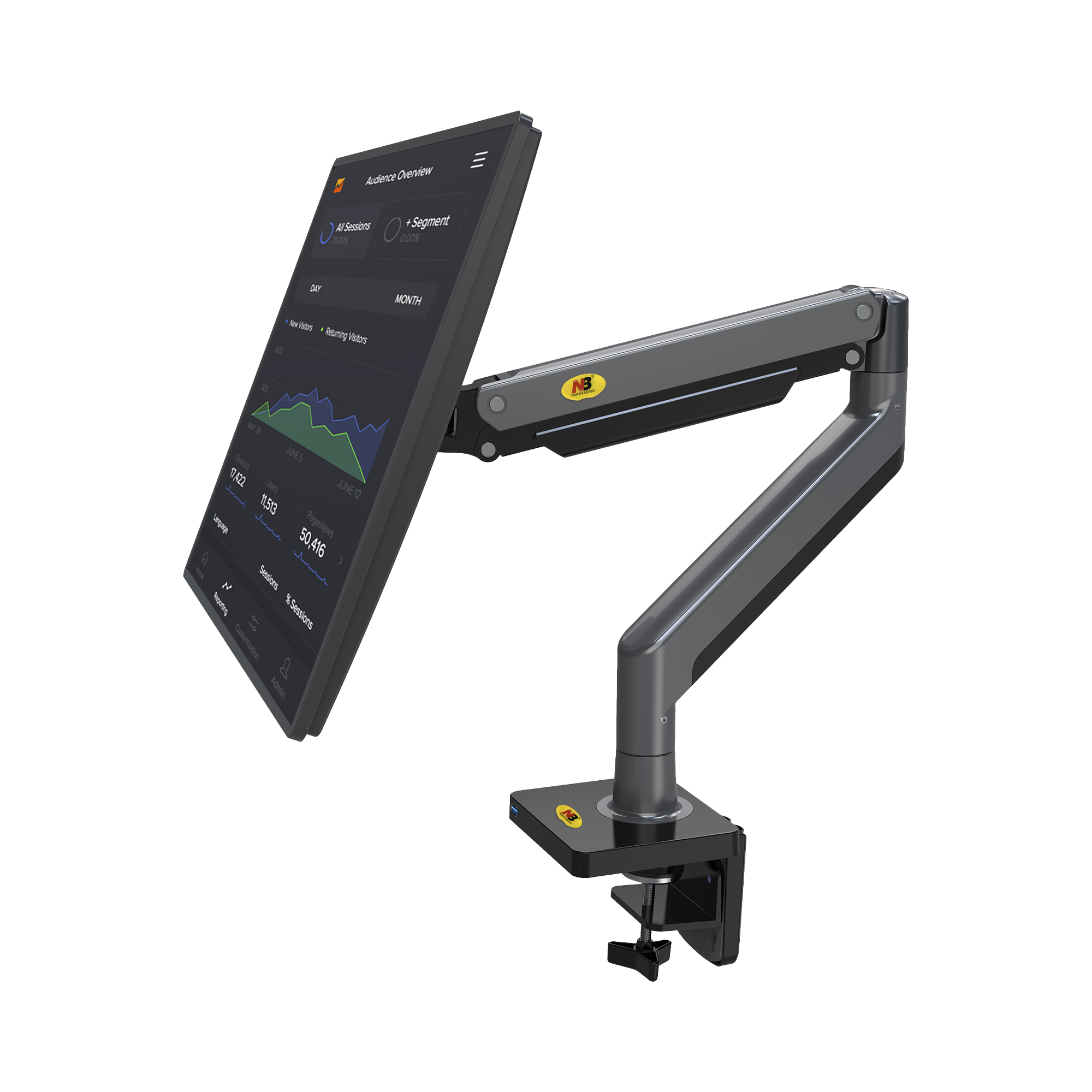 Montaje de Escritorio Articulado para Monitores de 22-40" / Soporta hasta 15 kg / Vesa 75 x 75 / 100 x 100 / Acero / Giro: 360°