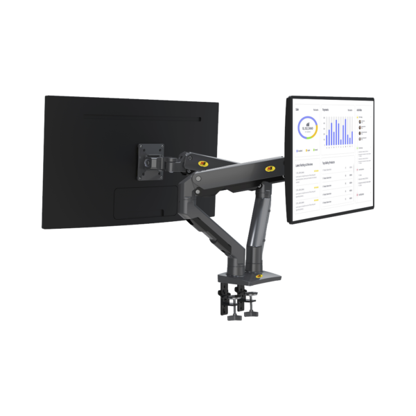 Montaje de Escritorio articulado para 2 monitores de 27-34" / Soporta hasta 16 kg por brazo/ Vesa 75 x 75 / 100 x 100 / Acero / Giro: 360°