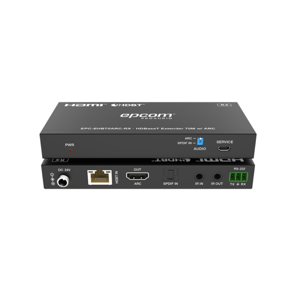 EPCEHB70ARC-AD-2-l.png Kit Extensor HDMI | HDBaseT | 70m en 4K@60Hz | Cat5e/6 | Gestión Avanzada EDID | Soporta ARC | Control IR Bidireccional | RS232 | PoC