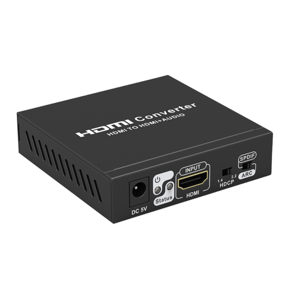 Extractor de Audio de HDMI a HDMI + Audio / Salida de Audio Digital o Análoga / SPDIF / Toslink / Auxiliar 3.5mm (Estéreo) / Salida HDMI solo video / Soporta ARC / HDR / HDCP / Separa el Audio del Contenido HDMI .