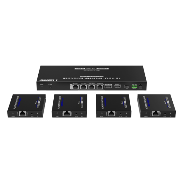 TT824N-FRENTE-l.png Kit Divisor y Extensor HDMI | 1x4 | Hasta 70 m |Resolución 4K @ 60 Hz | Cat 6/6a/7 | IPCOLOR | CERO LATENCIA | EDID | RS232 | Salida Loop / PoC
