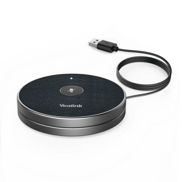 Micrófono inalámbrico 360° VCM36W-PACKAGE de Yealink para videoconferencias, con amplio alcance y cancelación de ruido.