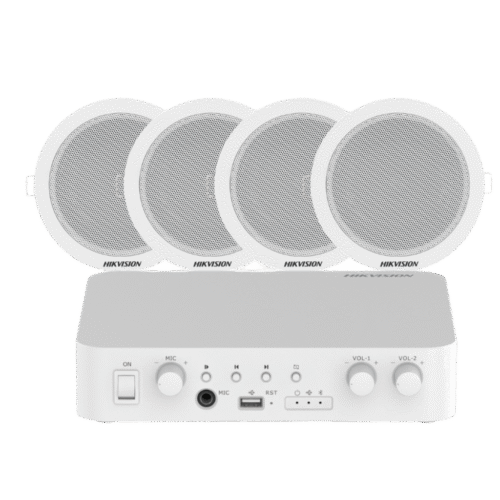 Kit de amplificador compatible con Spotify | bluetooth | 4 altavoces para plafón | sistema 100v | 2 canales con control de volumen independiente | música ambiental