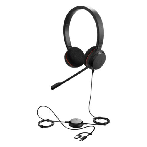 Jabra Evolve 20 DUO con Conexión USB C/A, Micrófono con Cancelación de Ruido de Ultima Generación, Configuración Plug and Play (4999-823-169)
