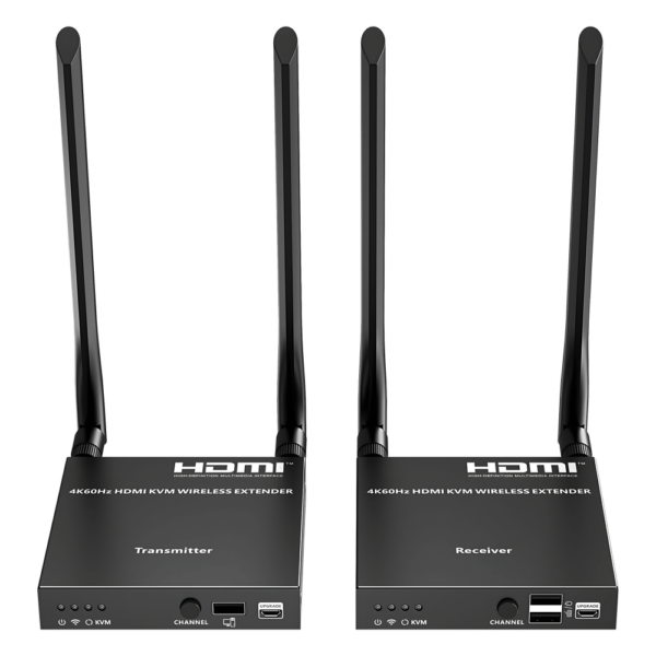 Extensor Inalámbrico HDMI| Con KVM | 4K@60Hz 4096x2160 | Tecnología ipcolor | Banda 5G 5.18-5.24 GHz | Distancia 50 m | Conexión de Hasta 1 a 4