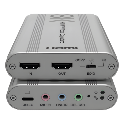 portada_0S1000-247.png Tarjeta de Captura HDMI 8K a USB 3.2 Gen 1 | Resolución 8K@60Hz y 4K2K@144Hz | Ancho de Banda 48Gbps | Mezcla de Audio HDMI-Micrófono-Línea | Compatibilidad Multiplataforma Windows-macOS-Linux | Carcasa de Aluminio Plateado