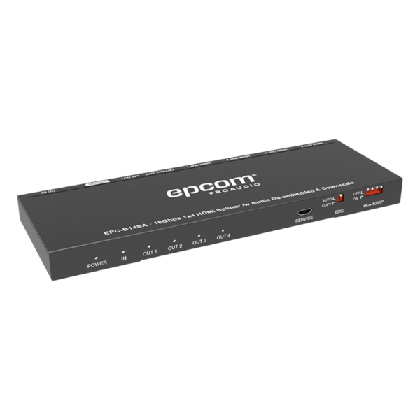 Splitter HDMI 1x4 | 1 Entrada a 4 salidas (Simultaneas) | 4K@60Hz | Extractor de Audio | Down Scaler | HDR  4:4:4 | EDID | 18Gbps