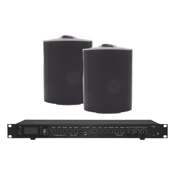 Amplificador de Audio con 2 Bocinas OL-5BK | 2 x 60W | Baja Impedancia 4 - 8&Omega; | Reproductor Bluetooth, USB, SD | Efectos Integrados Delay, Echo, Repeat