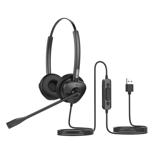 Diadema binaudal (duo) con tecnología antishock para teléfonos IP FANVIL USB con micrófono de cancelación de ruido, larga durabilidad
