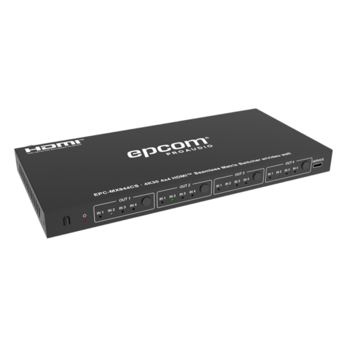 Matriz de Video HDMI 4x4 | Ancho de Banda 10.2 Gbps | Resolución 4K@30Hz | Escalado a 1080P, 720P, 1920x1200, 4K30 | Modos Matriz y Video Wall | Control RS-232 y Remoto Infrared