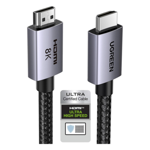 Cable HDMI 2.1 de 8K@60Hz | 2 Metros (6.56 Pies) | 48Gbps | HDR10+ | 3D Inversivo | eARC | Dolby ATMOS | VVR | QMS | QFT | ALLM | 3 Modos de Visualización | Certificado HDMI 8K | Niquelado | Nylon Trenzado | Carcasa de Aluminio