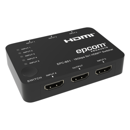 Switch HDMI 5x1 | 18Gbps | 4K@60Hz | YCbCr 4:4:4 | HDR, Dolby Vision y HLG | Soporte 3D | Conmutación Automática y Manual | Diseño Compacto