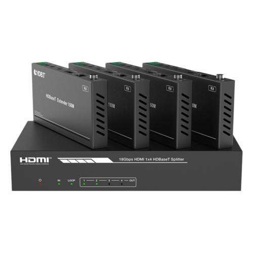 Splitter mas Extensor de Video | 1x4 | ProAV | HDBaseT™ | 120m en 4K@60Hz | 150m en 1080p@60Hz | Cat6/6a/7 | Gestión Avanzada EDID | Control IR y RS232 | PoC | Salida de Audio