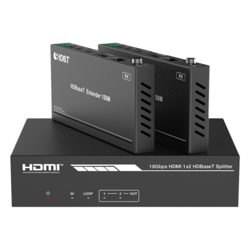 Splitter mas Extensor de Video | 1x2 | ProAV | HDBaseT™ | 120m en 4K@60Hz | 150m en 1080p@60Hz | Cat6/6a/7 | Gestión Avanzada EDID | Control IR y RS232 | PoC | Salida de Audio