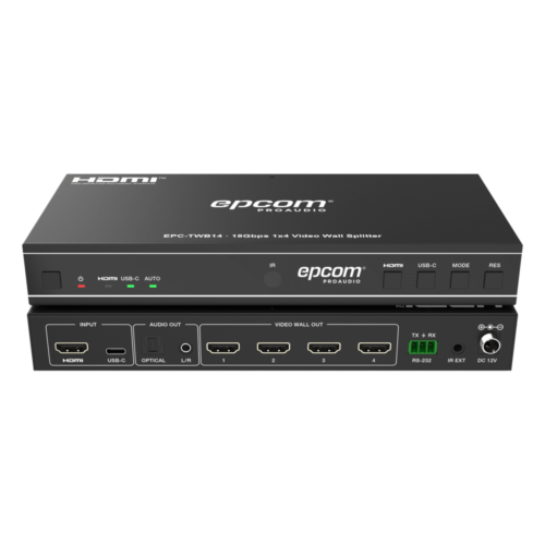 Videowall 4K 1x4 | HDMI & USB-C | 8 Modos de Visualización | Audio Óptico/Analógico | Control RS-232/IR | Plug & Play