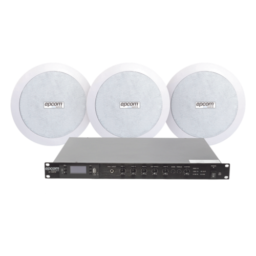 KIT de Amplificador de 120W para Rack SF120DTB | 3 Altavoces de Plafón de 5.5in SF-206P | 3.75 - 30W | Sistema 70/100V