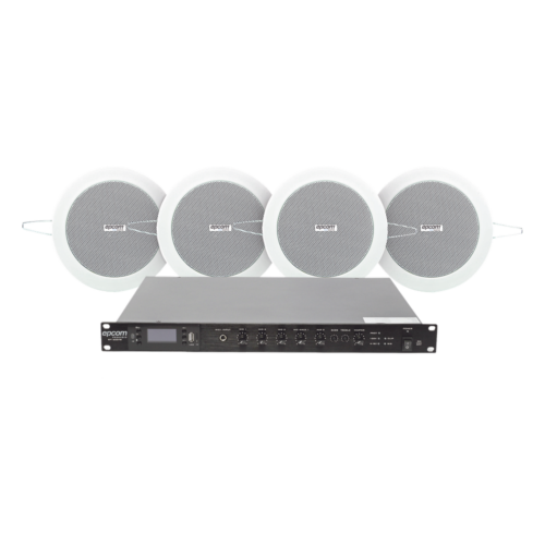 KIT de Amplificador de 120W para Rack | 4 Altavoces de Plafón de 4in | 3 - 6W | Sistema 70/100V