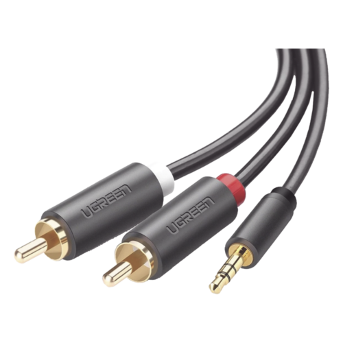 portada_0S1000-848.png Cable Adaptador de 3.5mm Macho a 2 RCA Macho / 3 Metros (9.84 Pies) / Color Gris / Blindaje Múltiple / ABS / Alta Calidad
