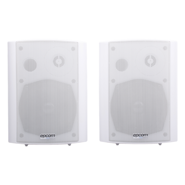Altavoces Amplificada de Montaje en Pared 5"+1.5" | RMS 20W@8ohms y Pasivo 20W | Material ABS | Reja Metálica | Bracket de Metal | Color Blanco