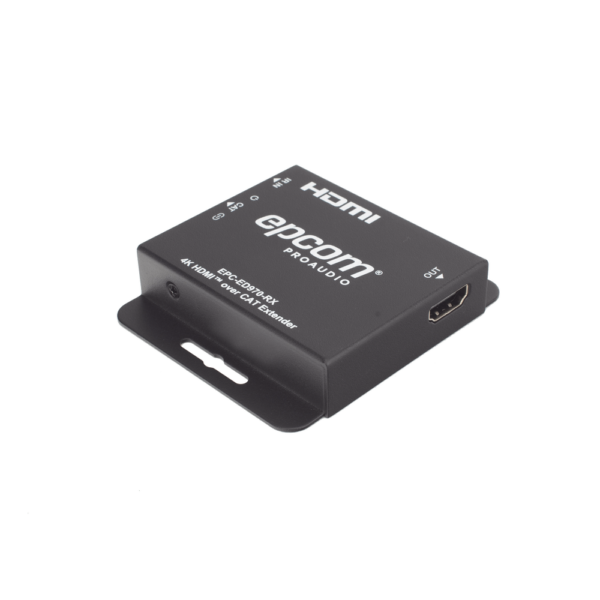 Receptor HDMI Extensor | Compatible con EPC-ED970-TX, EPC-SP914C70-TX y EPC-SP918C70-TX | Transmisión hasta 70 m en 1080p y 40 m en 4K30 | Soporte HDCP 1.4 y DVI 1.0 | Conexión CAT5E/CAT6 | Control IR Unidireccional | Puerto Loop HDMI