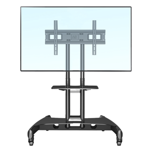 Soporte de Pantalla con Ruedas AVA1500601PNB / Compatible con Monitores de 32" a 75" / VESA 200x200 a 600x400 mm / Carga 45.5 kg (100 lbs) / Altura Ajustable 1120-1520 mm / Base para Accesorios / 4 Ruedas 360°