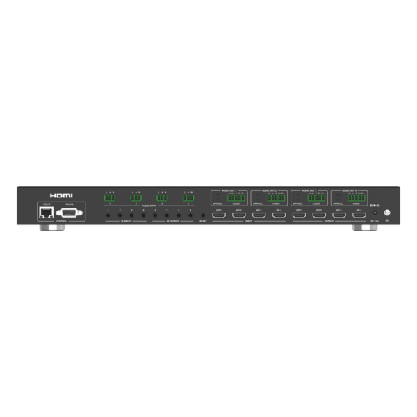 sec_2_0S1000-47.png Switch de Video Matrix 4x4 HDMI 2.0 | 18Gbps Ancho de Banda | 4K2K@60Hz Resolución | 4 Entradas 4 Salidas HDMI | Audio LPCM y Dolby Digital | Control TCP-IP y RS-232 | Conectores Phoenix para Audio | Metal Enclosure