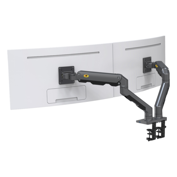 sec_5_1S1000-167.png Montaje de Escritorio articulado para 2 monitores de 27-34" / Soporta hasta 16 kg por brazo/ Vesa 75 x 75 / 100 x 100 / Acero / Giro: 360°