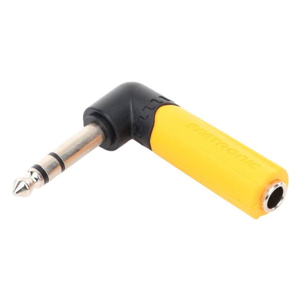 sec_5_1S1000-175.png Conector Estéreo | 1/4in - 1/4in | Conector de angulo recto | Adaptador de Carcasa de Plastico