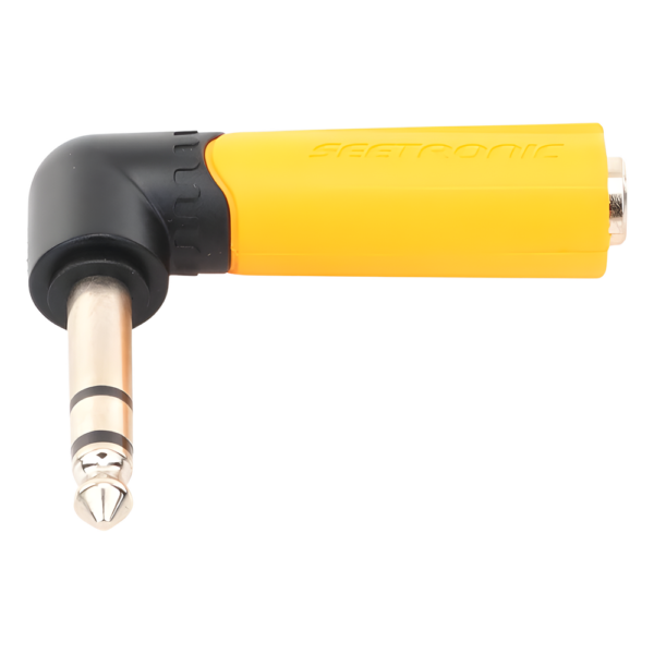 sec_5_2S1000-140.png Conector Estéreo | 1/4in - 1/4in | Conector de angulo recto | Adaptador de Carcasa de Plastico