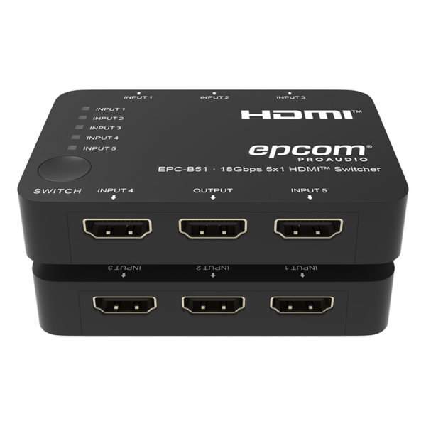 Switch HDMI 5x1 | 18Gbps | 4K@60Hz | YCbCr 4:4:4 | HDR, Dolby Vision y HLG | Soporte 3D | Conmutación Automática y Manual | Diseño Compacto
