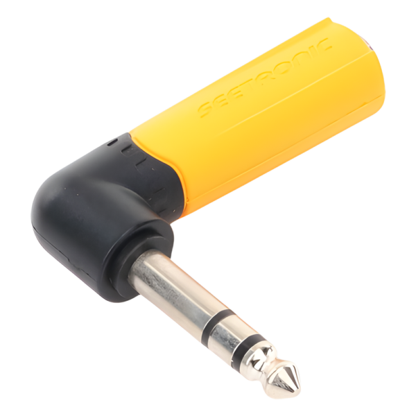 sec_5_3S1000-117.png Conector Estéreo | 1/4in - 1/4in | Conector de angulo recto | Adaptador de Carcasa de Plastico