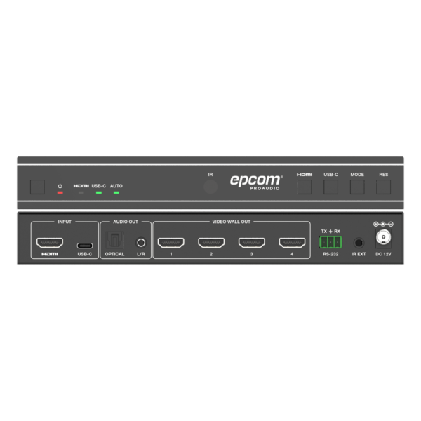 Videowall 4K 1x4 | HDMI & USB-C | 8 Modos de Visualización | Audio Óptico/Analógico | Control RS-232/IR | Plug & Play