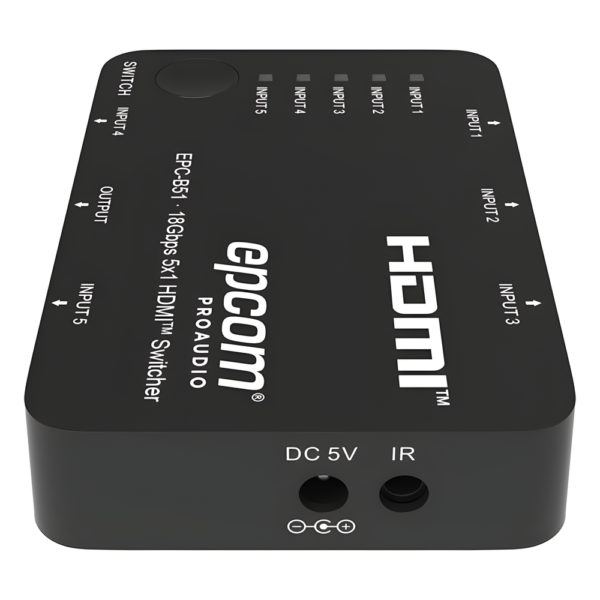 Switch HDMI 5x1 | 18Gbps | 4K@60Hz | YCbCr 4:4:4 | HDR, Dolby Vision y HLG | Soporte 3D | Conmutación Automática y Manual | Diseño Compacto