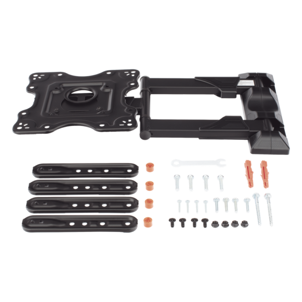 Montaje de Pared Articulado P4-NB / Pantallas de 32" a 55" / VESA 100x100 a 400x400 mm / Carga 27.2 kg (60 lbs) / Inclinación +8° a -5° / Giro 180° / Distancia de Pared 5 a 40 cm / Acero